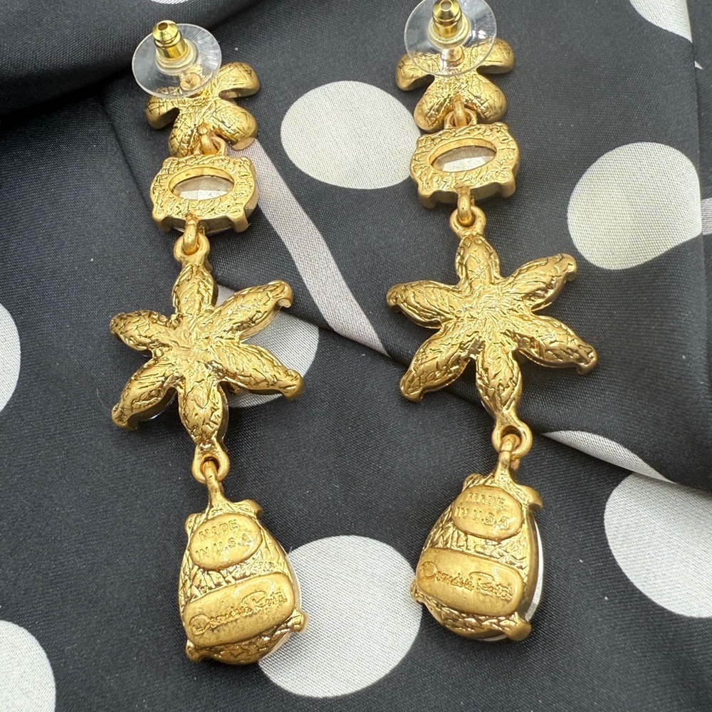 Oscar de la Renta Blue Floral Crystal Drop Earrings - Picture 3 of 5